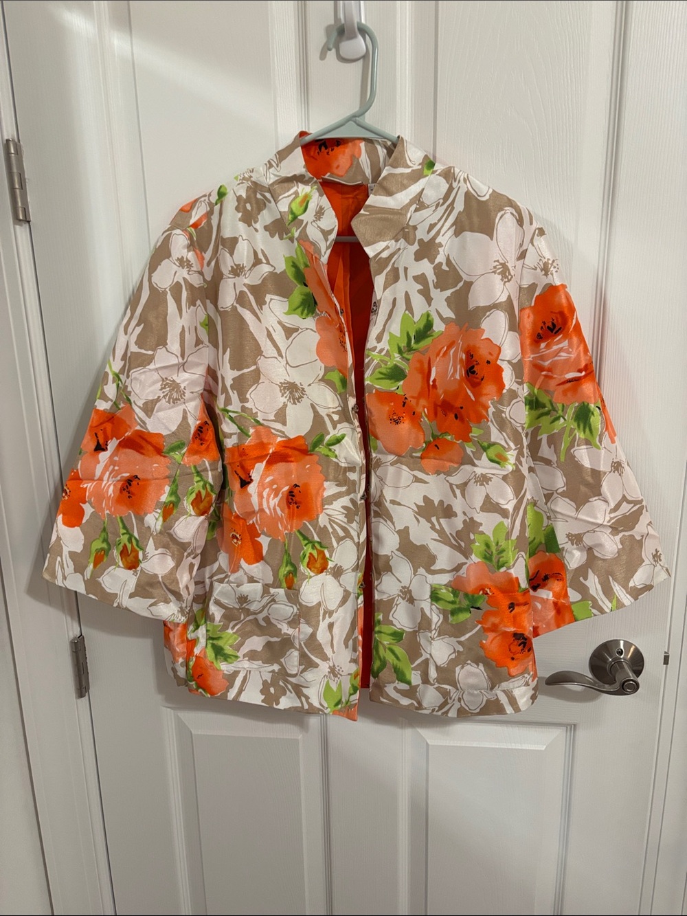 Susan Graver Orange Floral Open-Front Jacket